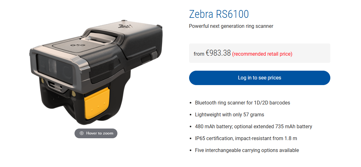 Zebra RS6100 Ring Bluetooth Barcode Scanner